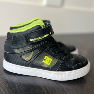 DC Kids Black and Neon Green High-Top Sneakers